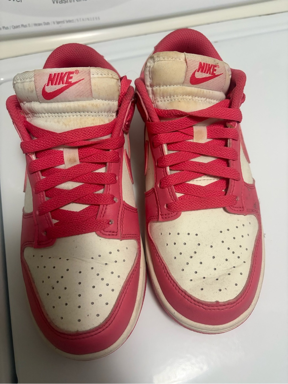 Size 8 Women Nike Pink and White Low Dunk Sneaker